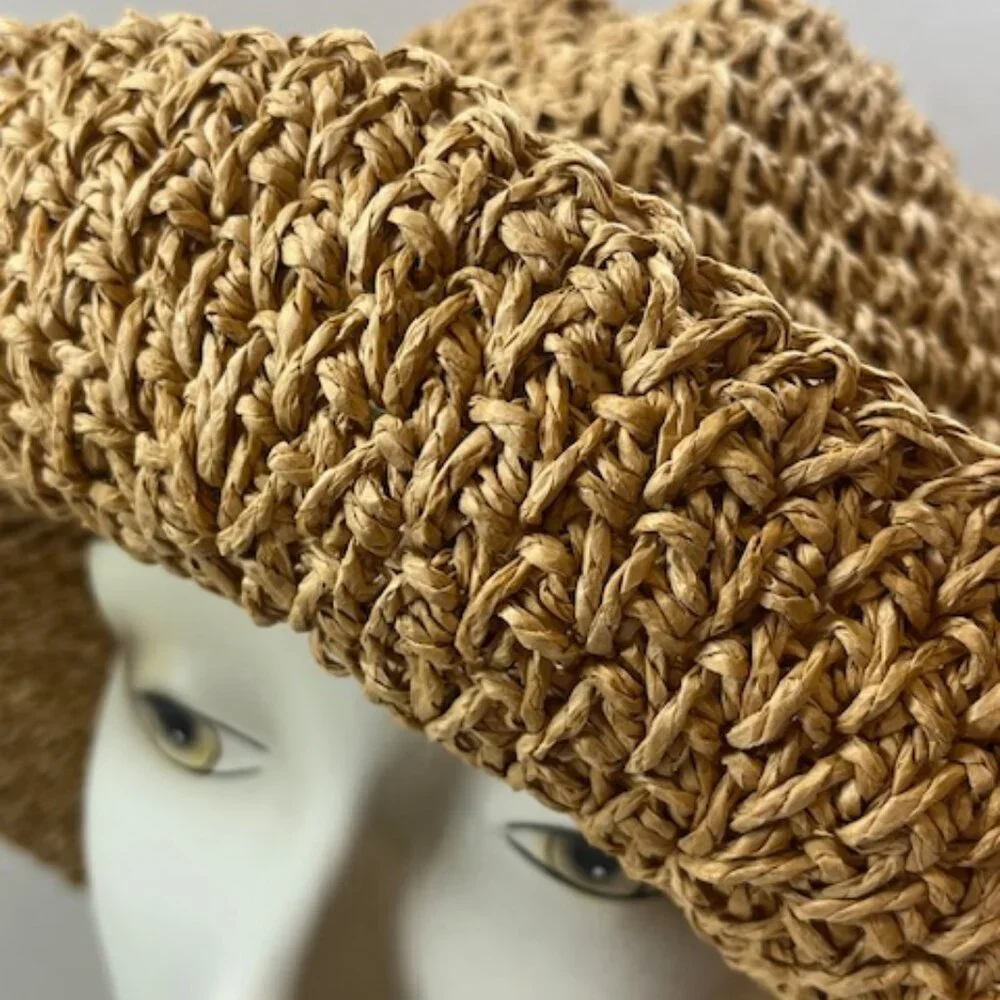 Steve Madden Crocheted Paper Straw Floppy Summer Sun Travel Hat Lightweight - Picture 11 of 15